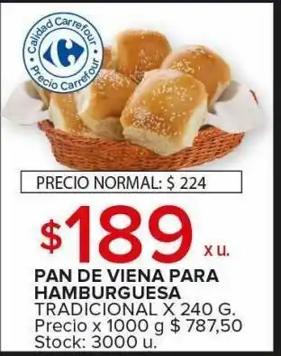 Carrefour Maxi Pan de viena para hamburguesa tradicional x 240g oferta