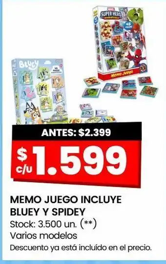 Changomas Memo juego incluye bluey y spidey oferta