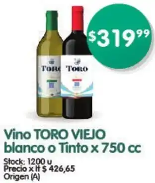 Supermercados Buenos Días VIno Toro Viejo Blanco o Tinto 750cc oferta