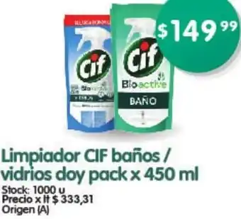 Supermercados Buenos Días Limpiador Cif Baños/ Vidrios Doy Pack 450ml oferta