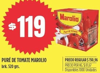 Supermercados Vea Puré de Tomate Marolio 520g oferta
