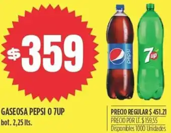 Supermercados Vea Gaseosa Pepsi o 7Up 2,25L oferta