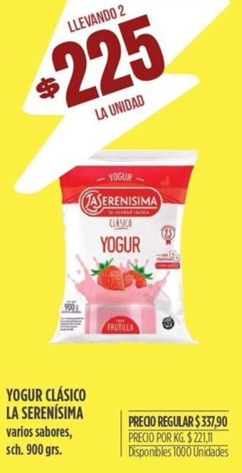Supermercados Vea Yogur Clásico La Serenísima 900g oferta