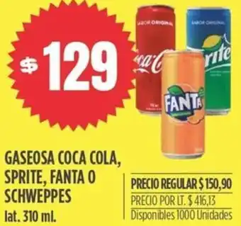 Supermercados Vea Gaseosa Coca Cola, Sprite, Fanta o Schweppes 310ml oferta