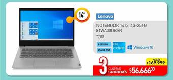 La Anonima Lenovo notebook 14 i3 4g-256g 81wa00d8ar oferta