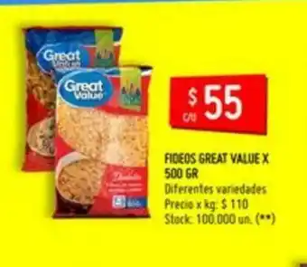 Walmart Fideos Great Value x 500gr oferta