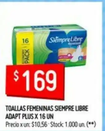 Walmart Toallas femeninas Siempre Libre Adapt Plus x 16un oferta