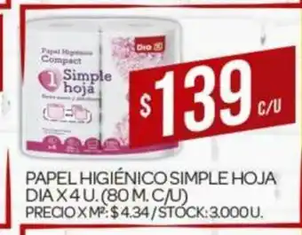 Supermercados DIA Simple Hoja Papel Higiènico Dia x4u oferta