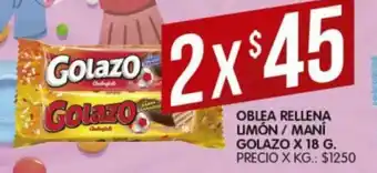 Supermercados DIA Golazo Oblea Rellena Limón / Mani x18g oferta