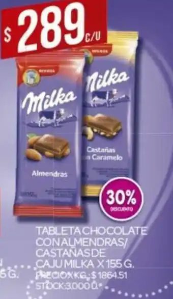 Supermercados DIA Milka Tableta Chocolate Conalmendras Castañasde x155g oferta