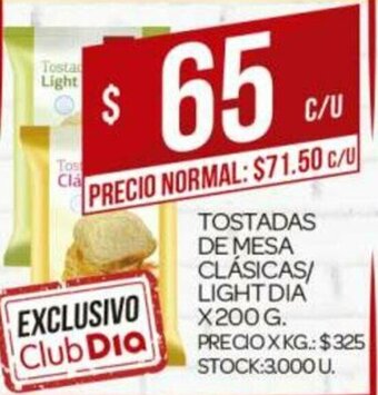 Supermercados DIA Tostadas De Mesa Clásicas/Light Dia x 200g oferta
