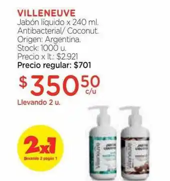 Farmacity Villeneuve jabón líquido antibacterial- coconut. oferta