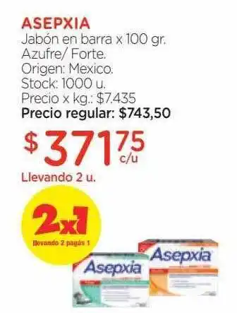 Farmacity Asepxia jabón en barra azufre- forte oferta