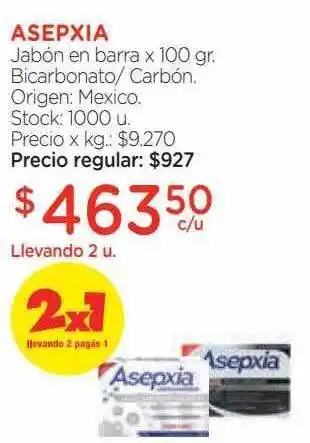 Farmacity Asepxia jabón en barra bicarbonato- carbón oferta