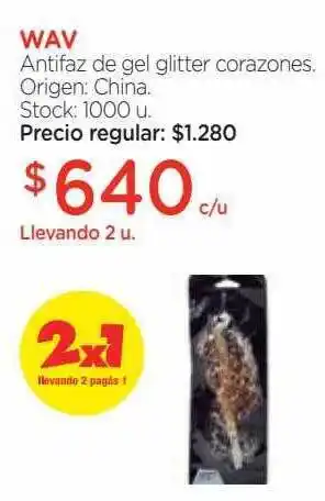 Farmacity Wav antifaz de gel glitter corazones oferta