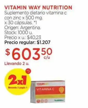 Farmacity Vitamin way nutrition suplemento dietario vitamina c con zinc x 30 cápsulas oferta