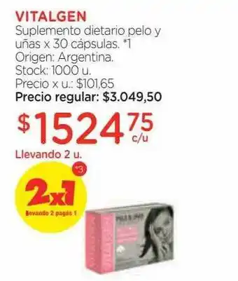Farmacity Vitalgen suplemento dietario pelo y uñas x 30 cápsulas oferta