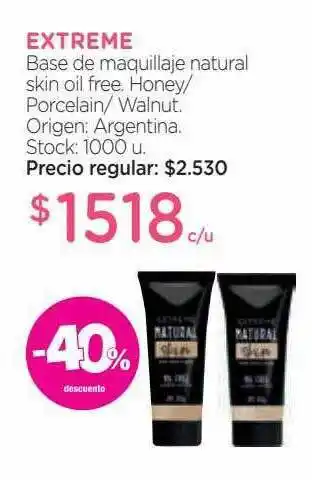 Farmacity Extreme base de maquillaje natural skin oil free. honey-porcelain- walnut. oferta