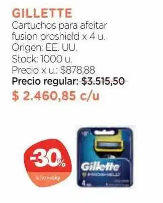 Farmacity Gillette cartuchos para afeitar fusion proshield x 4 oferta