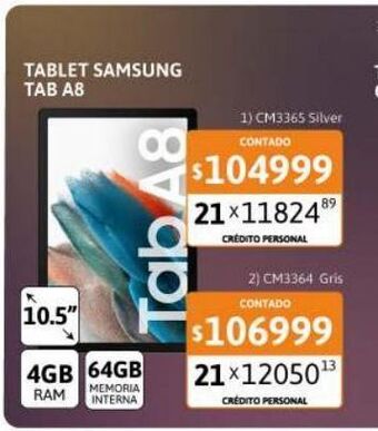 Cetrogar Tablet samsung galaxy tab a8 10.5'' 4gb 64gb silver oferta