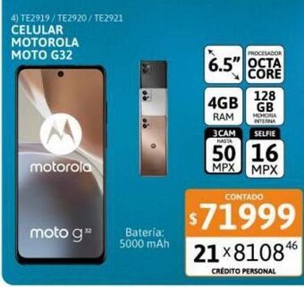 Cetrogar Celular motorola g32 6.49" 4/128gb 50mp gris oferta