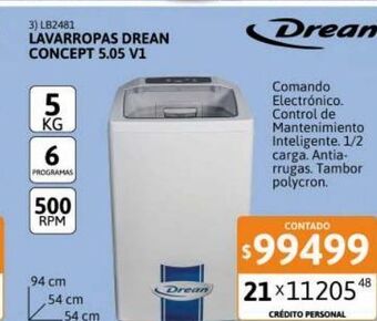 Cetrogar Lavarropas drean concept 5.05 v1 5kg 500rpm oferta