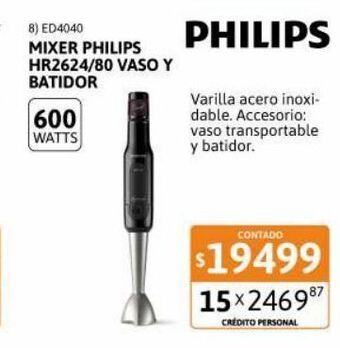 Cetrogar Mixer philips hr2624/80 vaso y batidor oferta