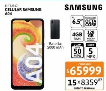 Cetrogar Celular samsung a04 6.5" 4/128gb negro oferta