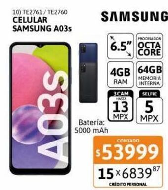 Cetrogar Celular samsung a03s 4/64gb 13mp azul oferta