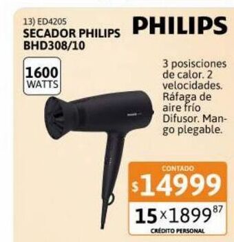 Cetrogar Secador de pelo philips bhd308/10 1600w dc oferta