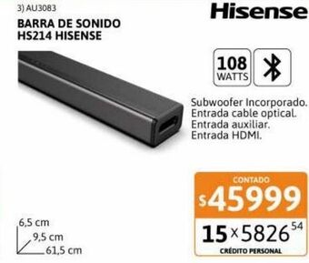 Barra de sonido hs214 108w hisense