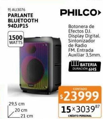 Cetrogar Parlante bluetooth 94djp15 1500w philco oferta