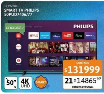 Cetrogar Smart tv led 50" philips 50pud7406/77 4k ultra hd oferta