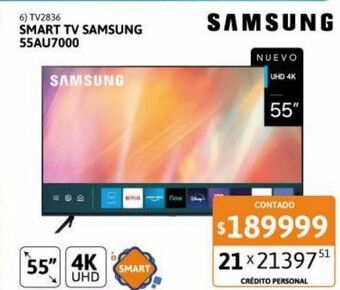 Cetrogar Smart tv led 55" samsung 55au7000 4k oferta