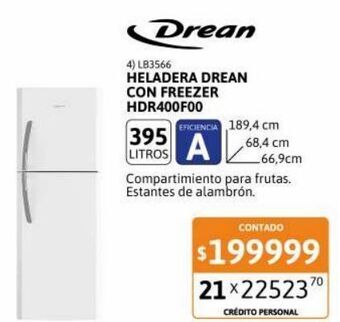 Cetrogar Heladera con freezer hdr400f00b 395 lt drean oferta