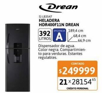 Cetrogar Heladera con freezer hdr400f11n 392 lt negradrean oferta