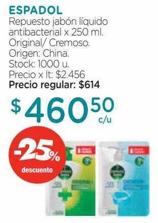 Farmacity Espadol repuesto jabón líquido antibacterial -25% descuento oferta