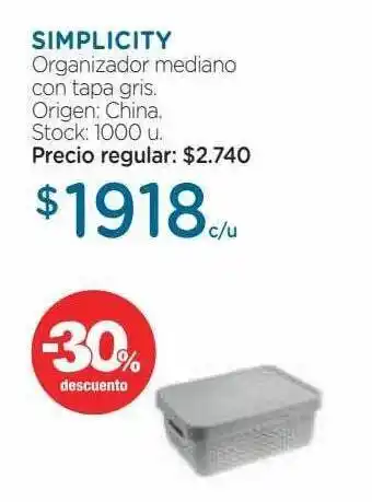 Farmacity Simplicity organizador mediano con tapa gris -30% descuento oferta