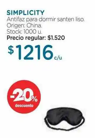 Farmacity Simplicity antifaz para dormir santen liso oferta