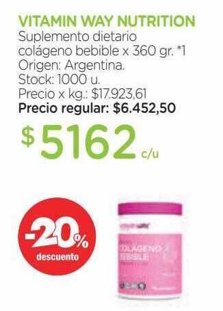Farmacity Vitamin way nutrition suplemento dietarío colágeno bebible -20% descuento oferta