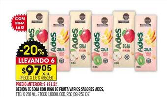 Bebida de soja con jugo de fruta varios sabores ades