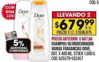 Coto Shampoo acondicionador varias fragancias dove oferta