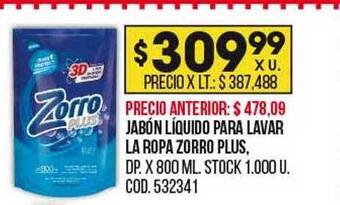 Coto Jabón líquido para lavar la ropa zorro plus oferta