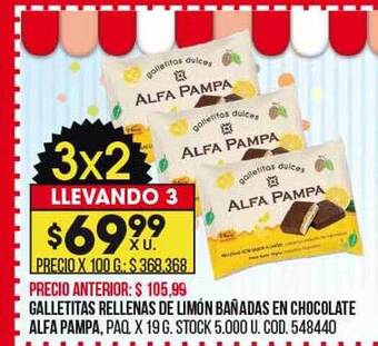 Coto Galletitas rellenas de limón bañadas en chocolate alfa pampa oferta