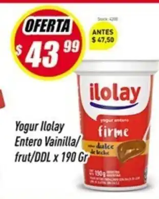 Supermercados Comodin Ilolay Yogur Entero Vainilla/frut/DDL x 190gr oferta