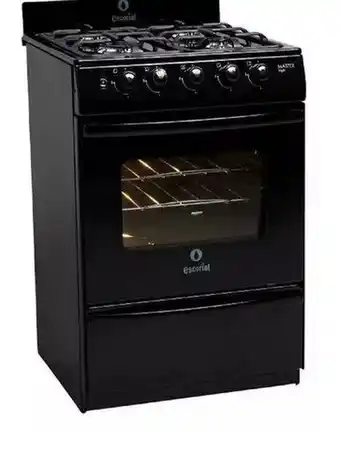 Cocina escorial master style negra multigas 4 hornallas con visor
