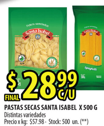 Santa Isabel Pastas Secas x 500g