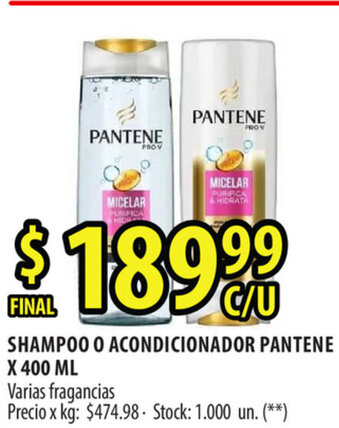 Punto Mayorista Pantene Shampoo O Acondicionador x 400ml oferta