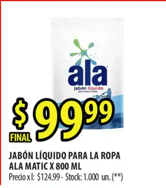 Punto Mayorista Ala Jabón Líquido Para La Ropa Ala Matic x 800ml oferta