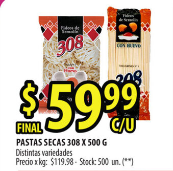 Punto Mayorista 308 Pastas Secas x 500g oferta
